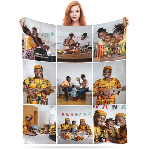 Personalized Flannel Thick Blanket Custom with Photos Texts Logos for Family Friends Neighbors Christmas Halloween Birthday Wedding Customized Gifts, 40"x50" White Blankets