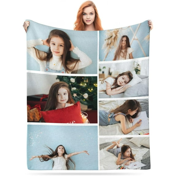 Personalized Flannel Thick Blanket Custom with Photos Texts Logos for Family Friends Neighbors Christmas Halloween Birthday Wedding Customized Gifts, 40"x50" White Blankets