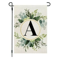 Personalized Flax Garden Flag with 26 Letters and Green Plant Printing - Double-Sided Outdoor Decorative Hanging Flag for Courtyard Gate