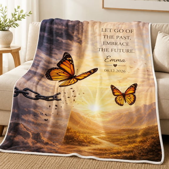 Personalized Fleece Blanket, Butterfly Inspirational Quote Throw, 280gsm Polyester Fleece, Custom Text Name Date, Sofa Bed Cozy Blanket