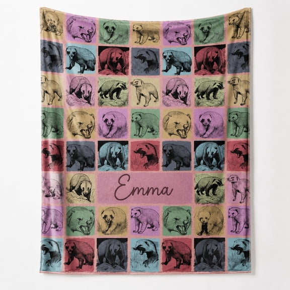 Personalized Fleece Blanket, Custom Name Animal Patchwork Throw, 280gsm Polyester Fleece, 3D Print Blanket, Old Rose Style, Multiple Sizes