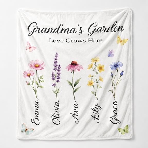 Personalized Text Floral Fleece Throw Blanket, Custom Name or Text, Soft 280 Gsm Polyester, Nature-Inspired Decor for Couch, Sofa & Bed