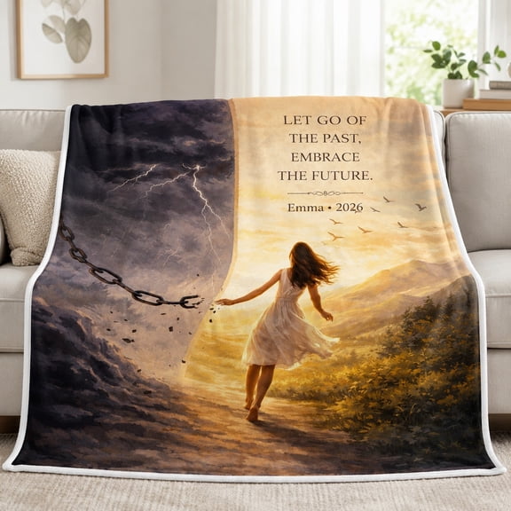Personalized Fleece Blanket, Let Go of the Past Inspirational Quote Throw, 280gsm Polyester Fleece, Custom Name Date Text, Multiple Sizes