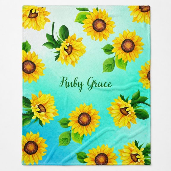 Personalized Fleece Blanket, Sunflower Custom Name Throw, Polyester 280gsm, Machine Wash Cold, Made in USA, 30x40 to 60x80