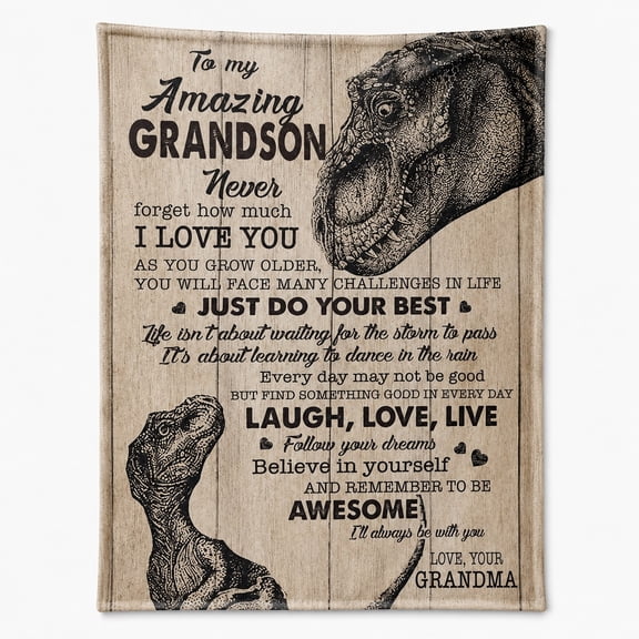 Personalized Fleece Blanket for Grandson, Custom Text 3D Print Polyester Fleece Throw, Dinosaur Gift Blanket, 30x40 to 60x80 In