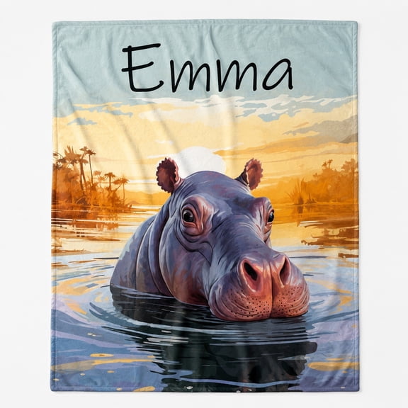Personalized Fleece Blanket with Custom Name, 3D Print Polyester 280gsm Throw Blanket, Hippo Design, Multiple Sizes