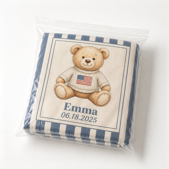 Personalized Fleece Small Blanket, Custom Name Date 3D Print 280gsm Polyester Throw, Teddy Bear Bedroom Blanket, 30x40 to 60x80 In