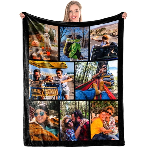 Personalized Fleece Throw Pictures Blanket for Family Custom Blankets with Photo Collages Custom Blanket with Picture Customized for Mother's Father's Day Christmas Birthday Gifts(5 Sizes) Blankets