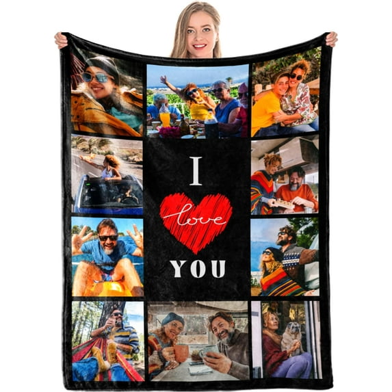 Personalized Fleece Throw Pictures Blanket for Family Custom Blankets with Photo Collages Custom Blanket with Picture Customized for Mother's Father's Day Christmas Birthday Gifts(5 Sizes) Blankets