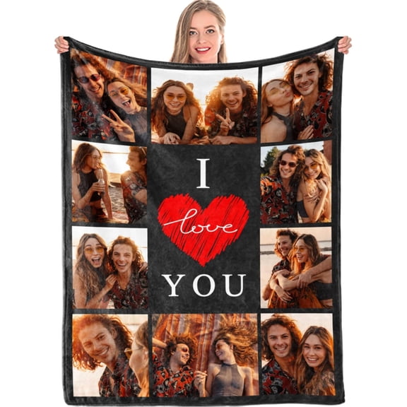 Personalized Fleece Throw Pictures Blanket for Family Friends Pets Custom Blankets with 1-9 Photo Collages for Mother's Father's Day Christmas Birthday as Souvenirs and Unique Gifts(50*60 in)