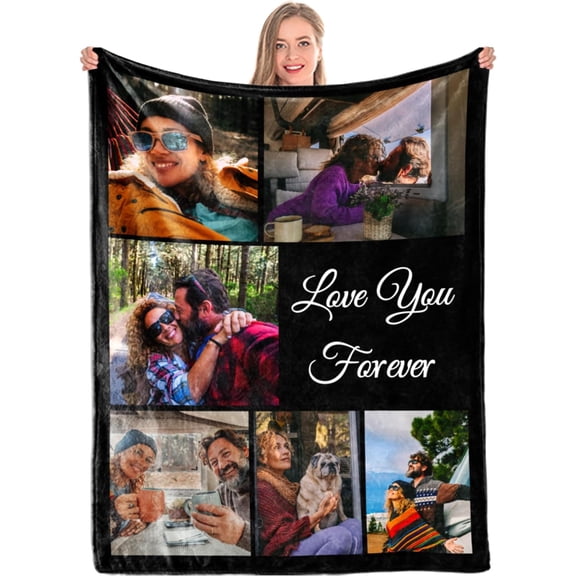 Personalized Fleece Throw Pictures Blanket for Family Friends Pets Custom Blankets with 1-9 Photo Collages for Mother's Father's Day Christmas Birthday as Souvenirs and Unique Gifts(50*60 in)