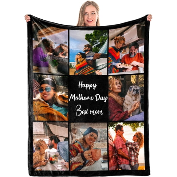 Personalized Fleece Throw Pictures Blanket for Family Friends Pets Custom Blankets with 1-9 Photo Collages for Mother's Father's Day Christmas Birthday as Souvenirs and Unique Gifts(50*60 in)