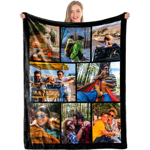 Personalized Fleece Throw Pictures Blanket for Family Friends Pets Custom Blankets with 1-9 Photo Collages for Mother's Father's Day Christmas Birthday as Souvenirs and Unique Gifts(30*40 in)