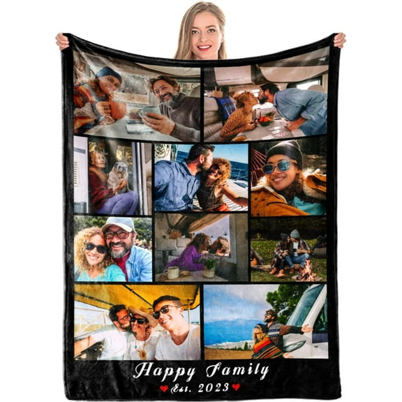 Personalized Fleece Throw Pictures Blanket for Family Friends Pets Custom Blankets with 1-9 Photo Collages for Mother's Father's Day Christmas Birthday as Souvenirs and Unique Gifts(30*40 in)