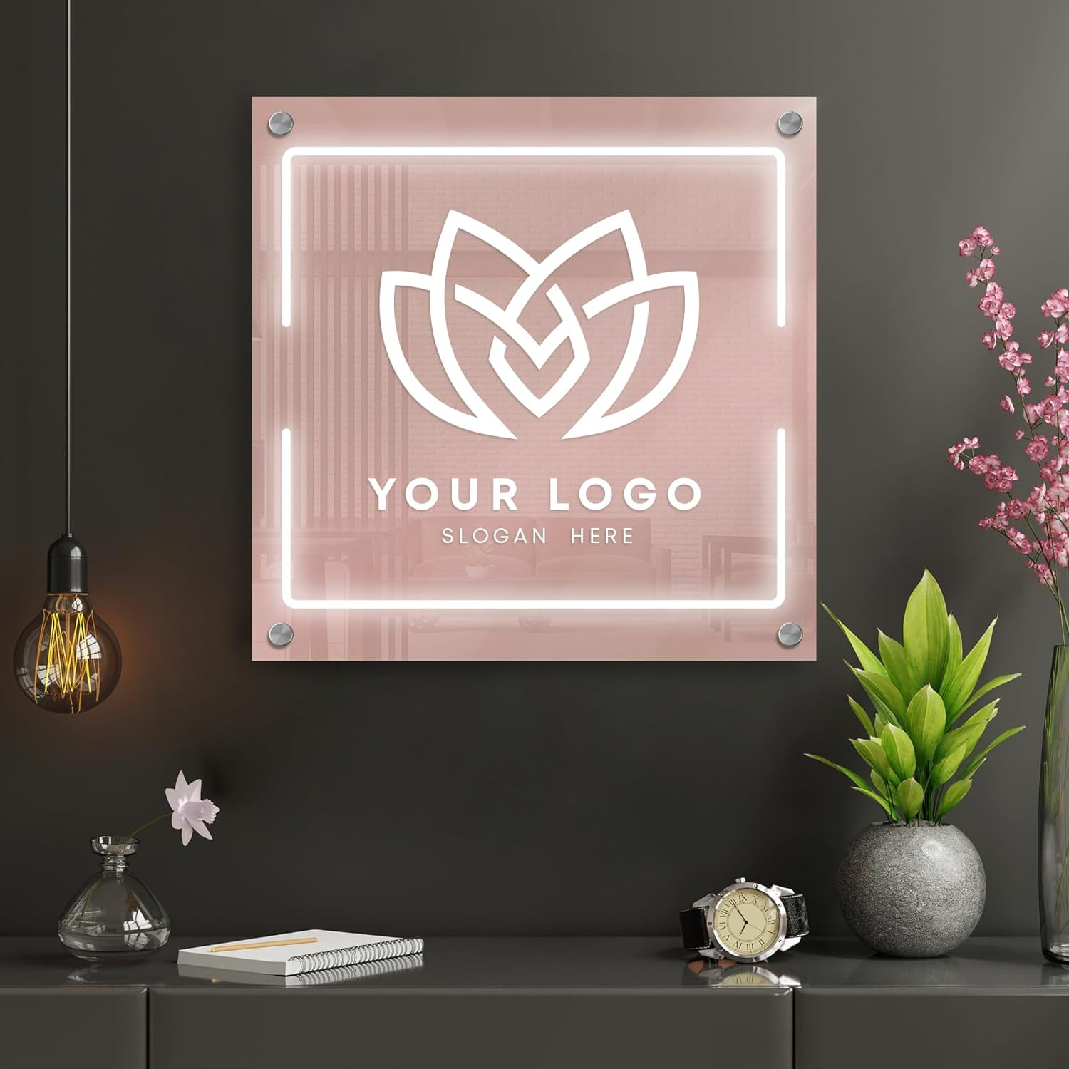 Customizable LED Acrylic Business Sign with Steel Mounting