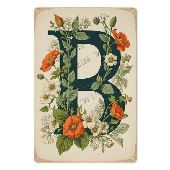 Personalized Floral 'B' Wall Art Elegant Initial Sign for Baby Rooms, Nursery Decor, Perfect Birthday & Housewarming Gift 8x12 inch