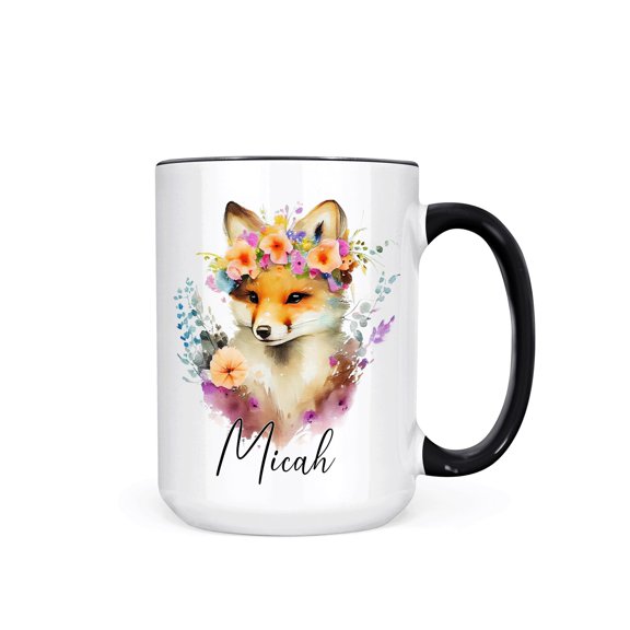 Personalized Floral Boho Fox Coffee Mug Animal Lover Gift