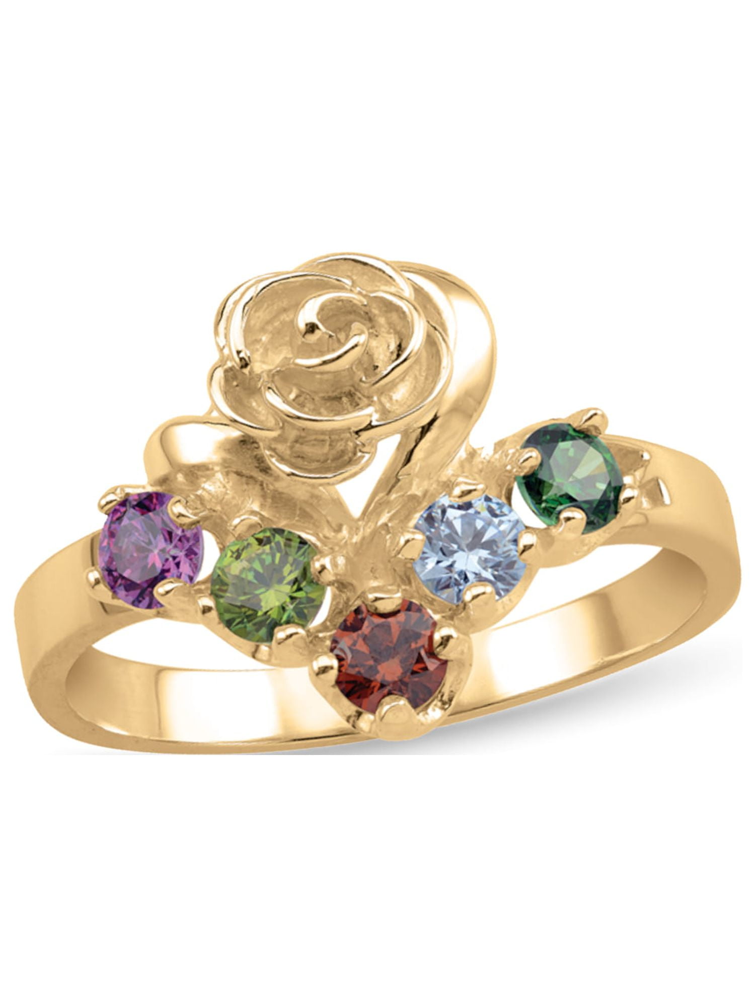 Personalized Floral Chevron Birthstone Ring in 10K Gold by Jewlster