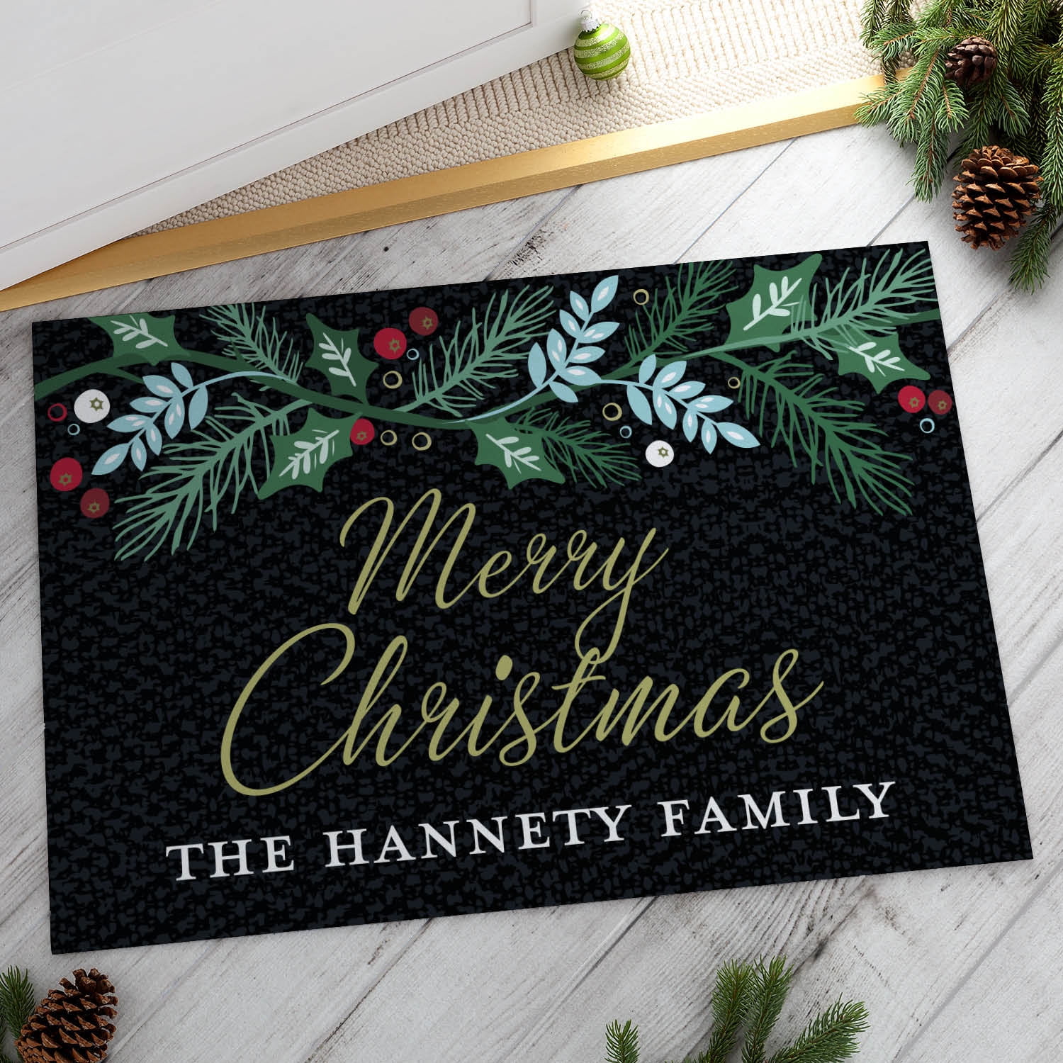 Personalized Floral Christmas Indoor / Outdoor Doormat