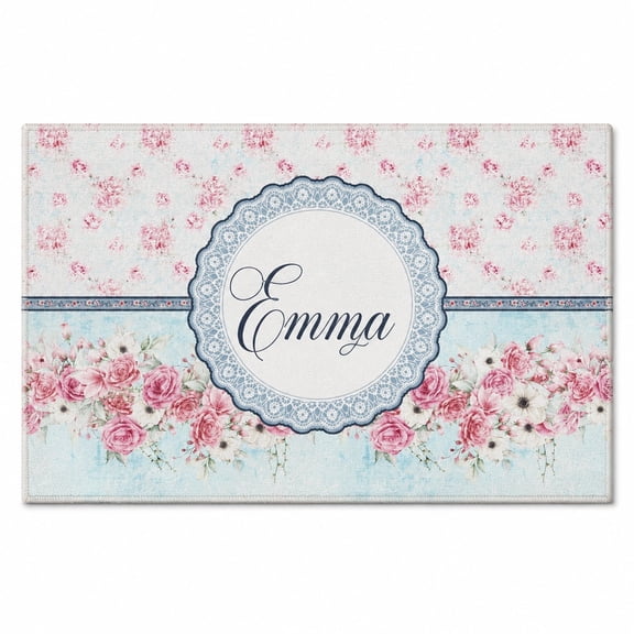 Personalized Floral Doormat, Custom Name Text Age Printed Mat with Non-Slip Backing, 15.7 x 23.6 or 19.7 x 31.5 in