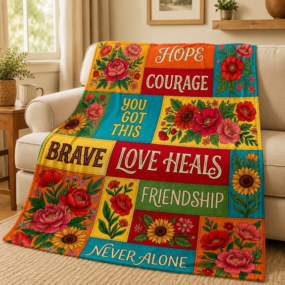 Personalized Floral Fleece Blanket, Inspirational Patchwork Throw, Polyester Fleece 280gsm, Custom Text/Name/Date, 30x40 to 60x80 in