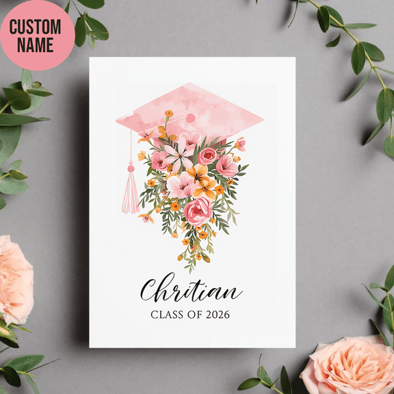 Personalized Floral Graduation Card for Class of 2026 with Custom Name