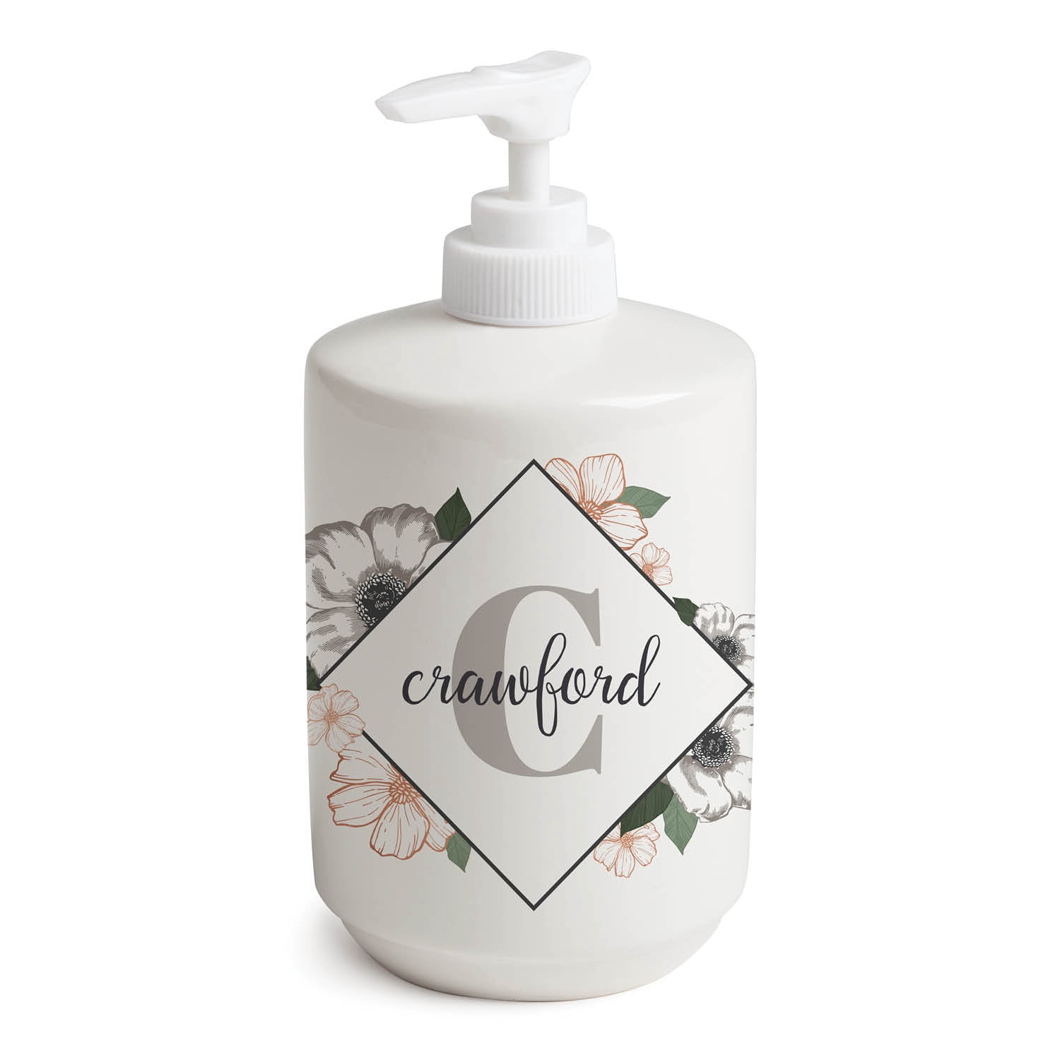 Personalized Floral Initial and Name Soap Dispenser