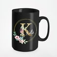 thumbnail image 1 of Personalized Floral Initial with Name Cup, Black 15oz Ceramic Mug, 1 of 5