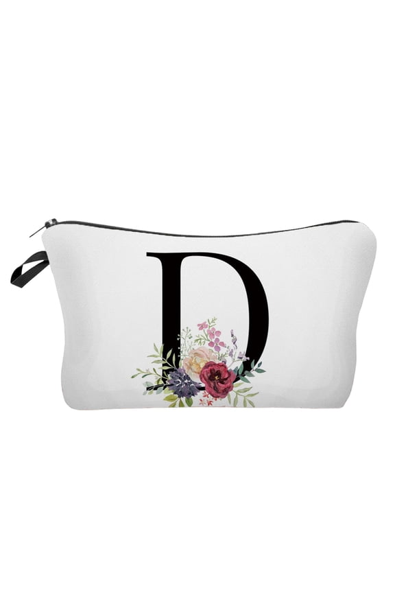 Personalized Floral Makeup Bag - Alphabet Initial Cosmetic Bag for Women, Perfect Gift for Friends, Moms, Bridesmaids