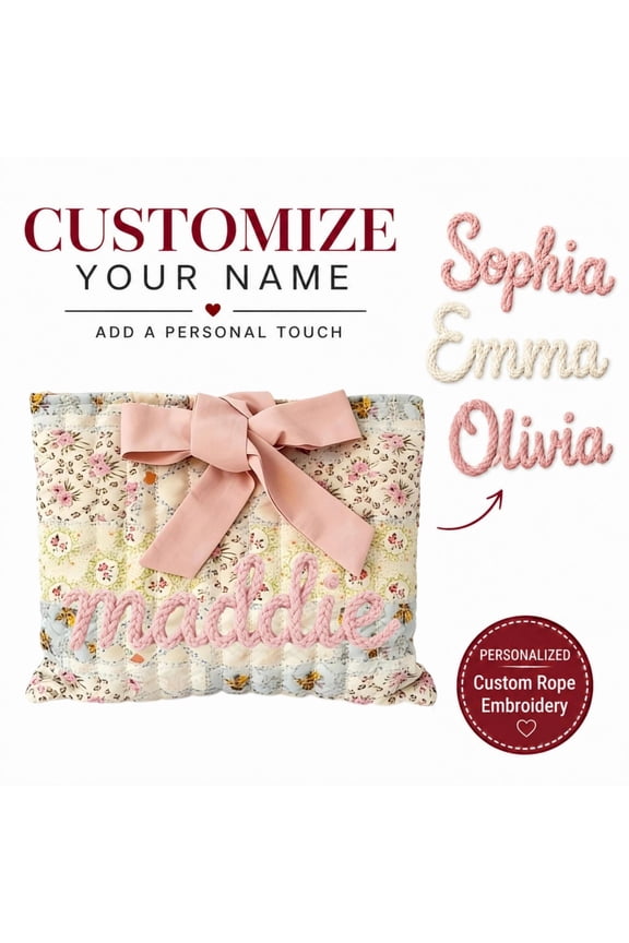 Personalized Floral Makeup Bag Custom Rope Embroidery Monogrammed Quilted Polyester Cosmetic Pouch Portable Travel Toiletry Bag Gift for Women Girls Bridesmaid,L