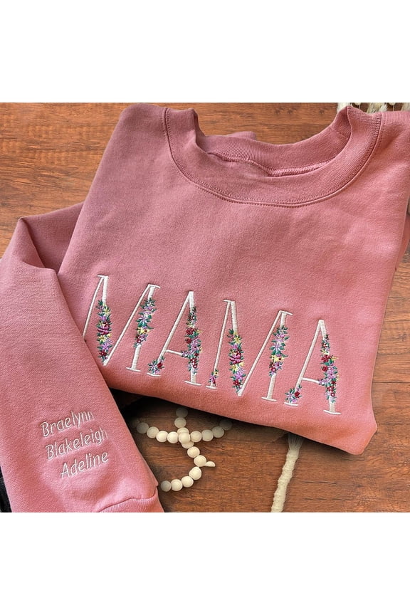 Personalized Floral Mama Embroidered Sweatshirt Hoodie Unique Christmas