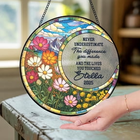 Personalized Floral Retirement Window Decor, Retirement Stained Glass Suncatcher, Retirement Keepsake, Retirement Gift, Coworker Gift