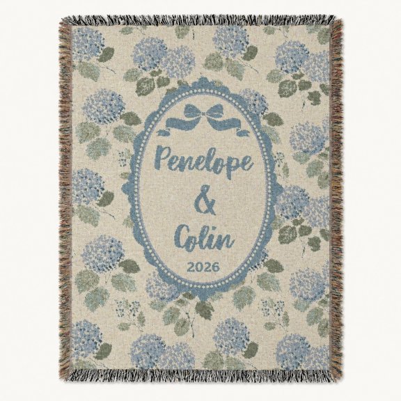 Personalized Floral Woven Cotton Throw Blanket with Name & Date, Fringed