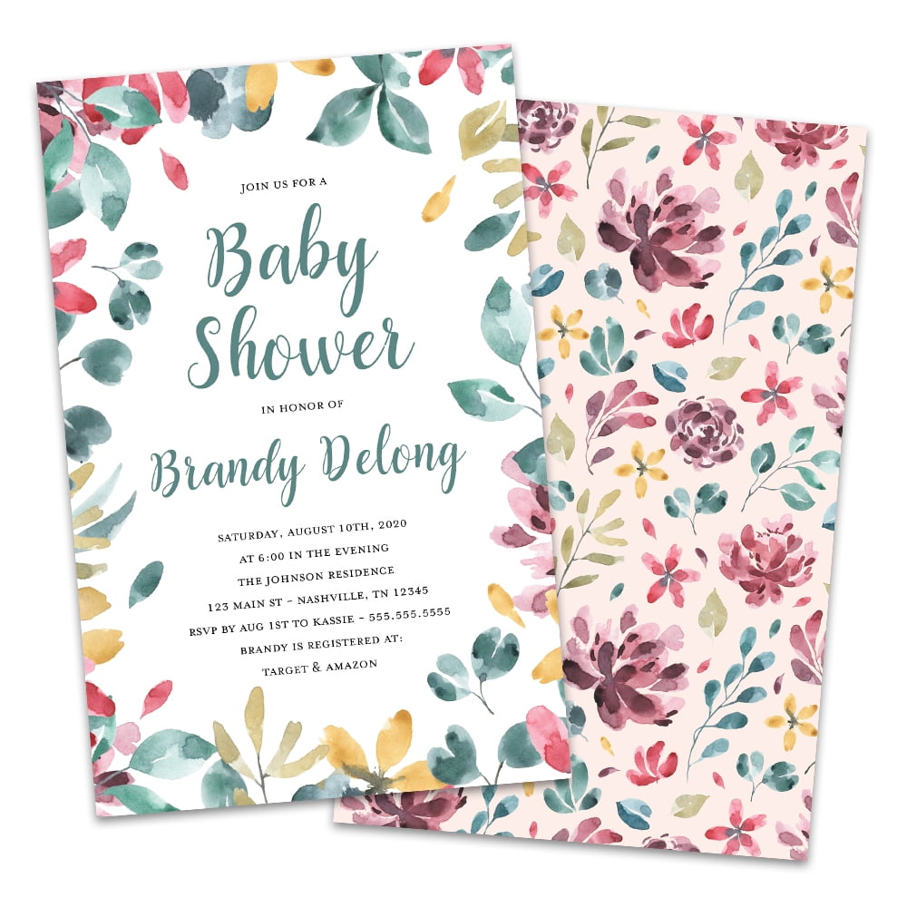 Personalized Floral and Foliage Baby Shower Invitations