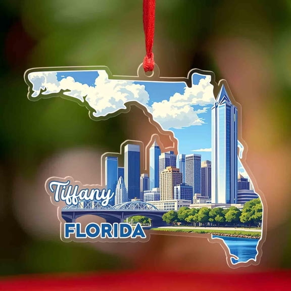 Personalized Florida State Map Ornament, Custom Florida Skyline Shaped Acrylic Ornament, Tampa Souvenir Ornaments for Christmas Tree 2025, for Travel Lovers, Christmas Home Decor
