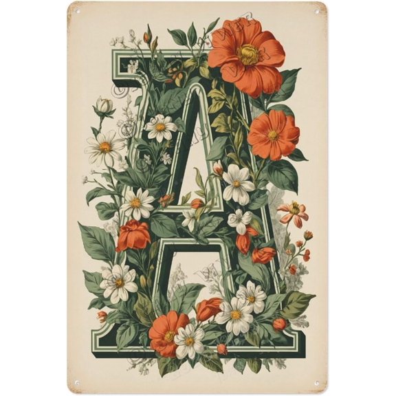 Personalized Flower Letter 'A' Wall Art  Elegant & Creative Initial Sign for Home, & Living Room, Perfect Birthday & Housewarming Gift 8x12 inch