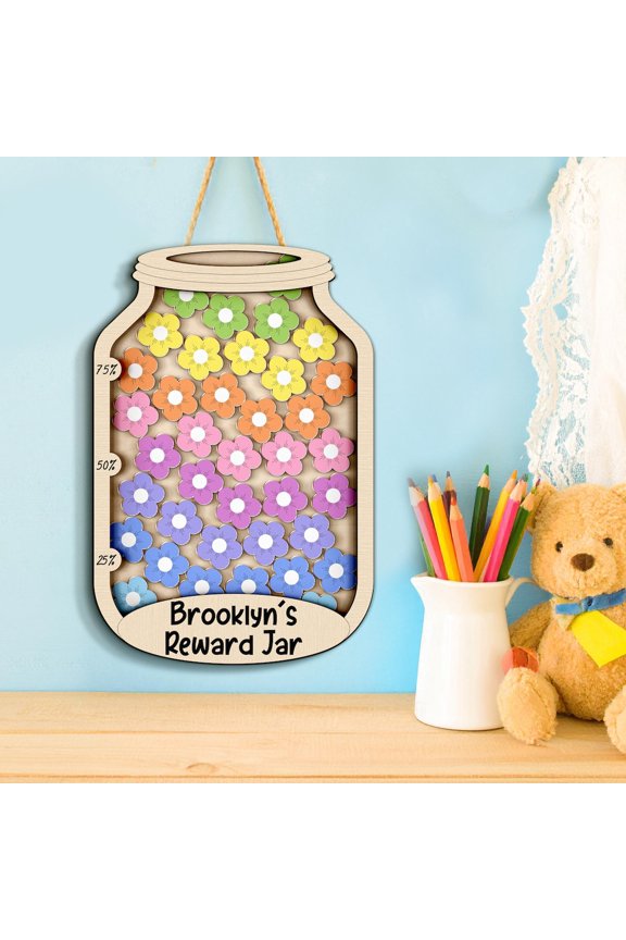 Personalized Flower Reward Jar for Kids, Magnetic Token Behavior Chart, Custom Name Incentive System, Classroom & Home Reward Tracker