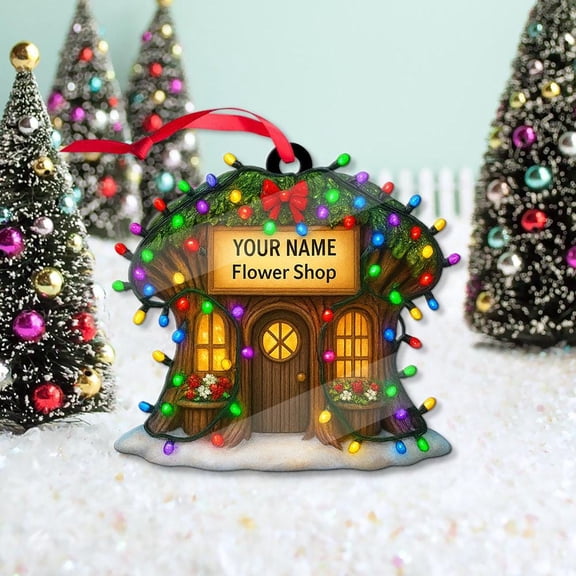 Personalized Flower Shop Acrylic Christmas Ornament Custom Florist Name Holiday Tree Decor, Gift Shop/Floral Boutique Keepsake