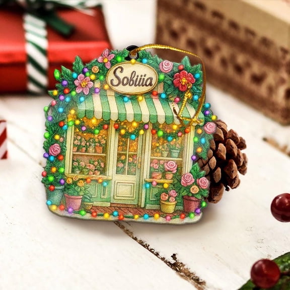 Personalized Flower Shop Acrylic Christmas Ornament Custom Florist Store Name Holiday Tree Decor, Floral Boutique Home/Storefront Keepsake