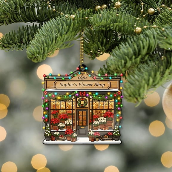 Personalized Flower Shop Acrylic Christmas Ornament Custom Storefront Name, Poinsettia Holiday Tree Decor, Florist Keepsake Gift