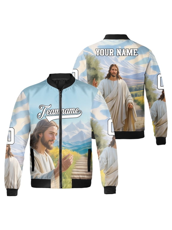 Personalized Follow Christ I Will Walk With Christ Bomber Jacket - Custom Christian Religious Jacket- Jesus Come Follow Me Faith-Based Outerwear Jacket