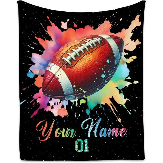 Personalized Football Blanket, Custom Football Gifts for Boys Men, Lightweight Flannel Throw Blanket Team Player, Sport Theme Football Room Decor for Bed Couch Living Room (Colorful, 60x80 Inch)