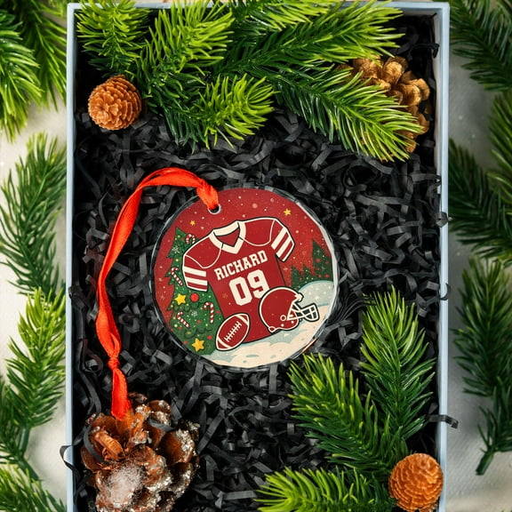 Personalized Football Jersey Glass Christmas Ornament 2025 Custom Name & Number Sports Holiday Tree Decor, Player/Coach/Team Fan Keepsake