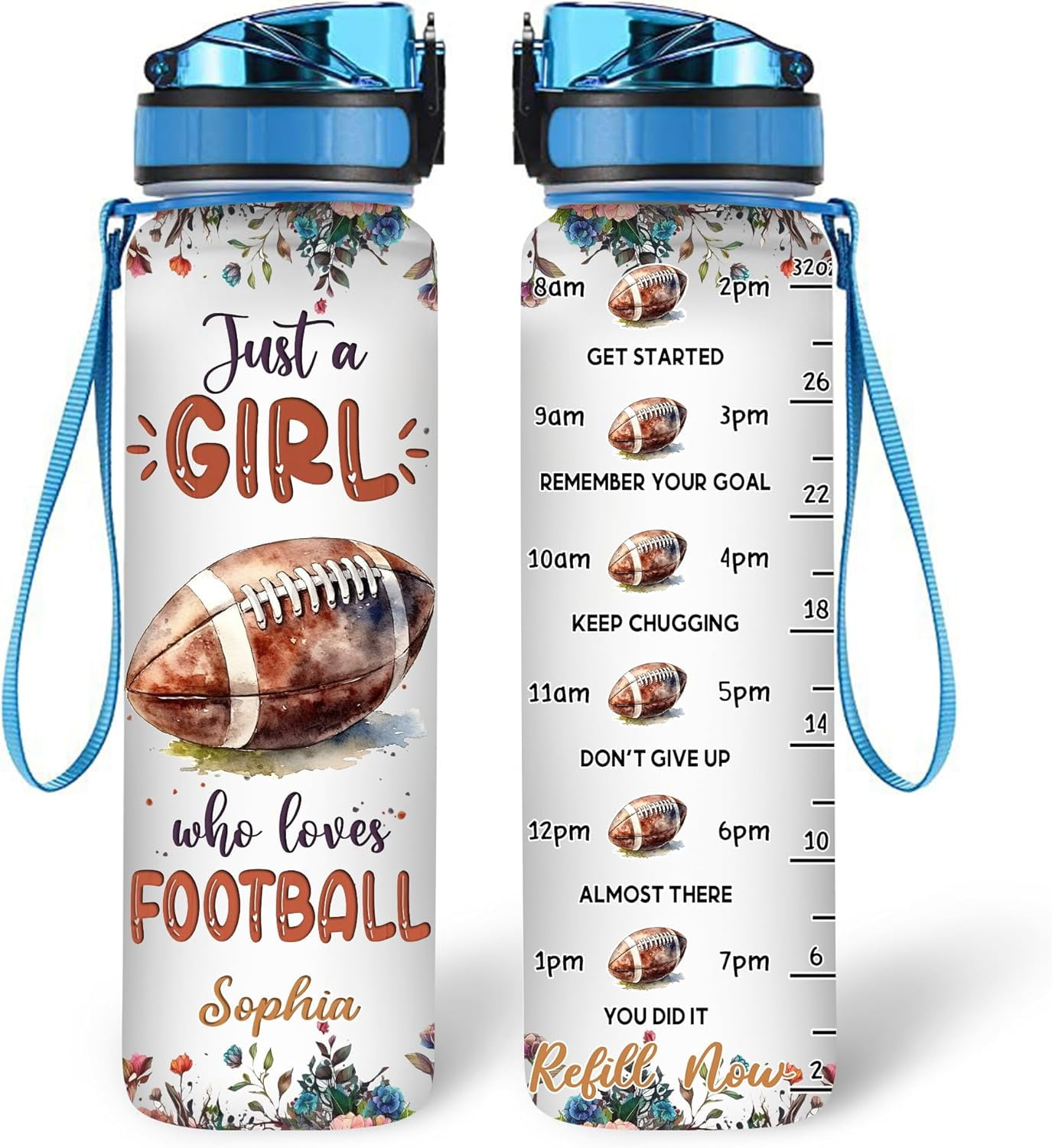 Personalized Football Lovers 32 Oz 1Liter Motivational Water Bottle ...