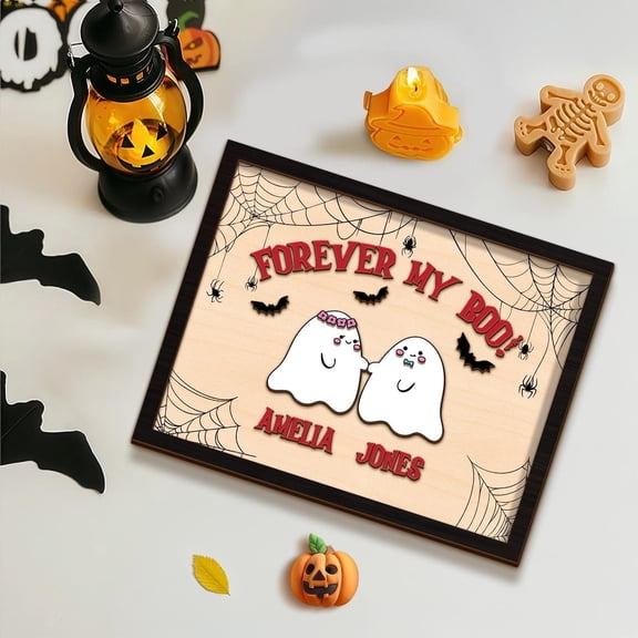 Personalized Forever My Boo Wooden Sign, Cute Ghost Couple Halloween Decor, Romantic Halloween Gift for Couples