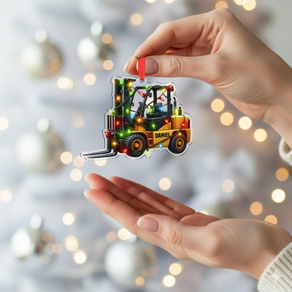 Personalized Forklift Acrylic Christmas Ornament with Lights Custom Name Warehouse/Logistics Holiday Tree Decor, Operator/Driver Commemorative Keepsake