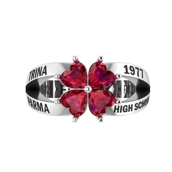 Personalized Four Heart Petals Customized Name, Inside Engraved Looking Elegant For Women High School Class Ring 925 Sterling Silver