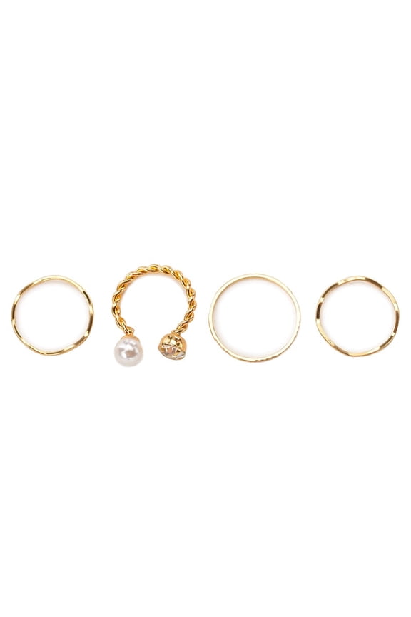 Womens Geometric Rings Set Four-Piece Alloy Knuckle Ring Set with Artificial Gems Electroplated Finish Individually