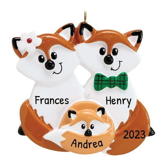 Personalized Fox Family of 3 Christmas Ornament 2024 1 Count - Custom Ornaments by Elves