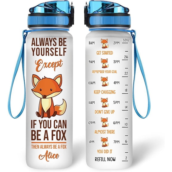 Personalized Fox Lovers 32 Oz 1Liter Motivational Water Bottle, If You Can Be A Fox Custom Name Water Bottle With Time Marker, Animal Lover Gifts For Women Girl On Birthday, Mother Day's